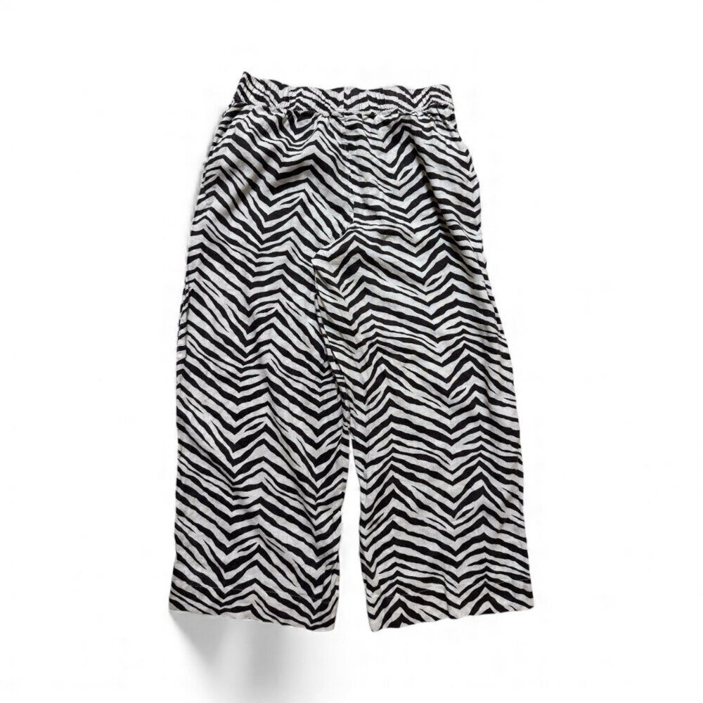 Tahari 100% Linen Wide Leg Pants Brown White Zebra Print Size L - Picture 3 of 6